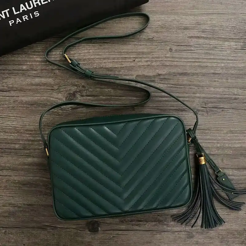 CHEAP Saint Laurent Lou Camera Bag In Matelasse Leather Green Gold 0124