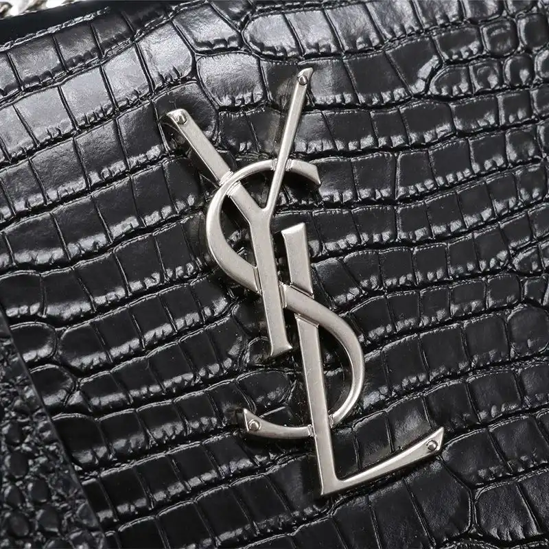 CHEAP Saint Laurent Medium Sunset Chain Bag In Crocodile Embossed Leather Black Silver 0124