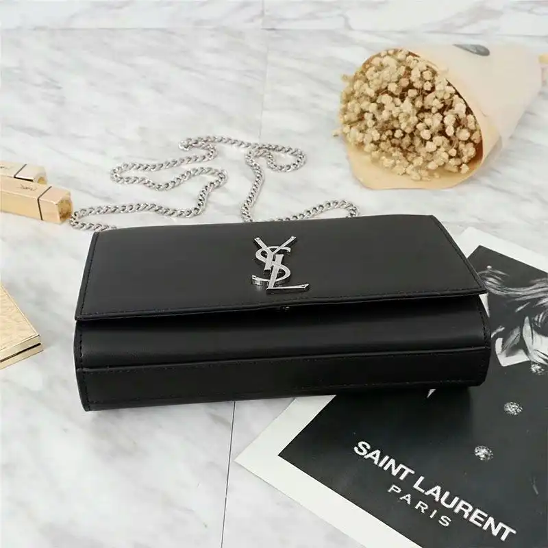 CHEAP Saint Laurent Medium Kate Chain Bag In Leather Black Silver 0124