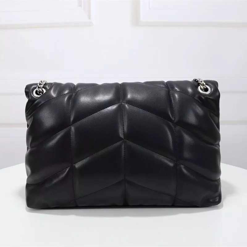 CHEAP Saint Laurent Medium Loulou Puffer Bag In Quilted Lambskin Black Silver 0113