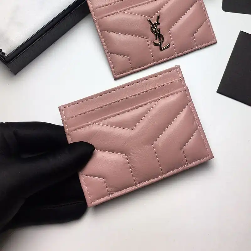 CHEAP Saint Laurent Monogram Card Case In Matelasse Lambskin Pink Silver 0129