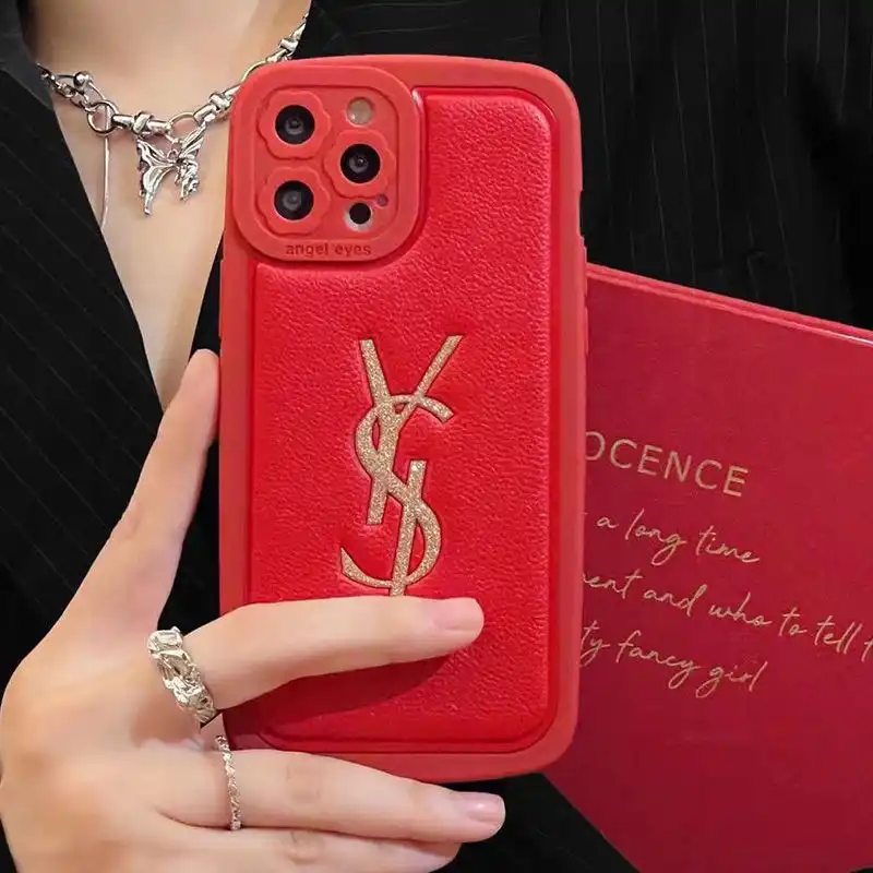 CHEAP Saint Laurent Cassandre iPhone Case In Grained Calfskin Red 0125