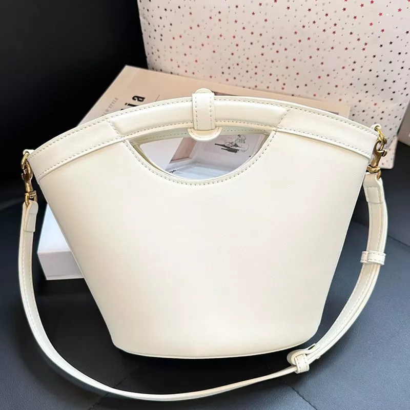 CHEAP Saint Laurent Mini Celia Tote In Smooth Leather White Gold 0113