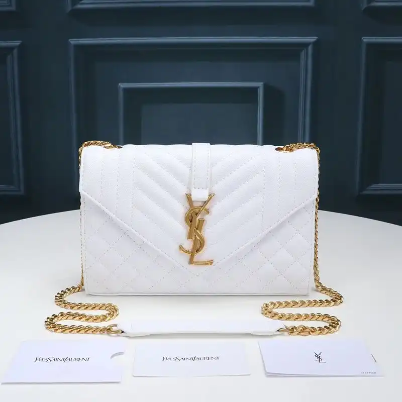 CHEAP Saint Laurent Small Envelope Chain Bag In Mixed Grained Matelasse Leather White Gold 0124