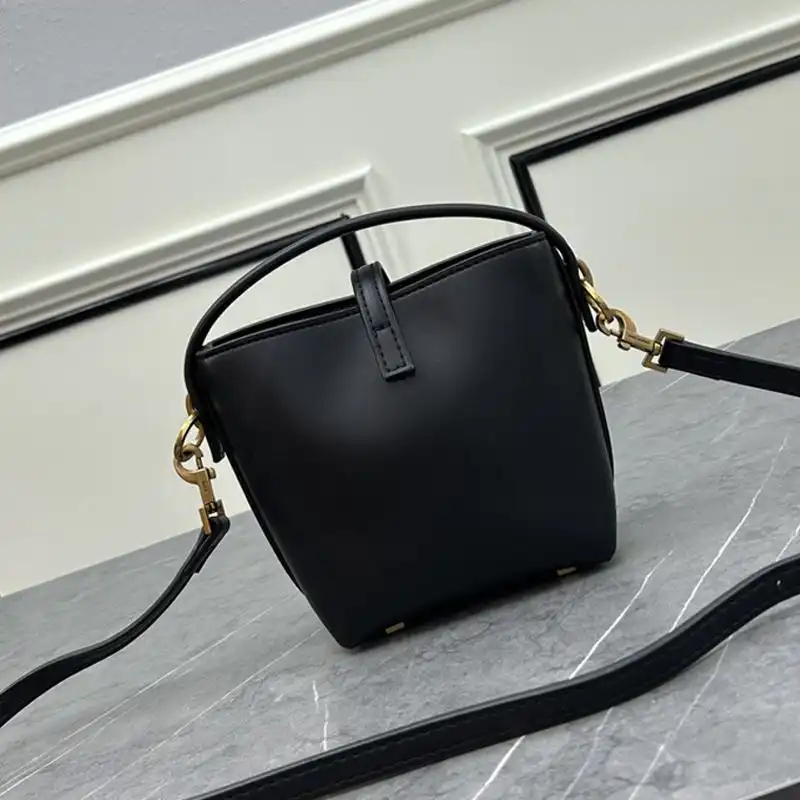 CHEAP Saint Laurent Mini Le 37 Bucket Bag In Shiny Leather Black 0131