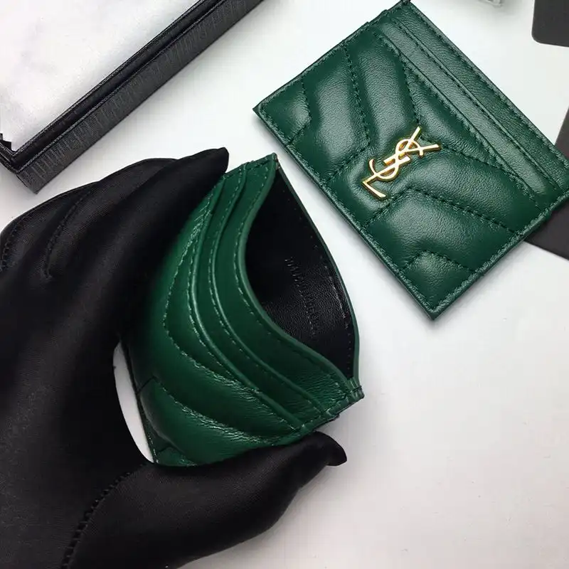 CHEAP Saint Laurent Monogram Card Case In Matelasse Lambskin Green Silver 0129