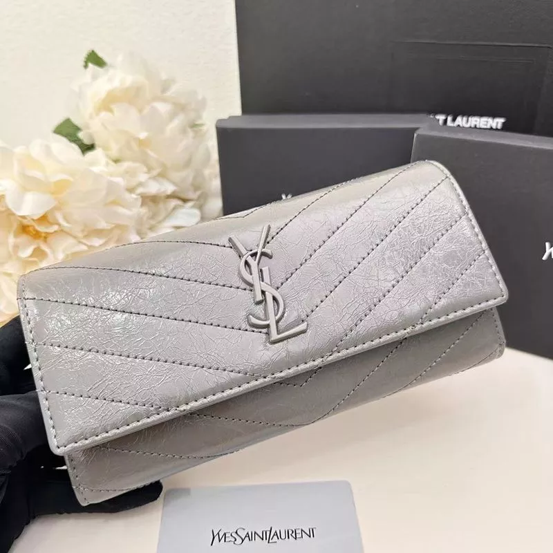 Saint Laurent Large Cassandra Bifold Wallet In Crinkled Matelasse Leather Grey 0112