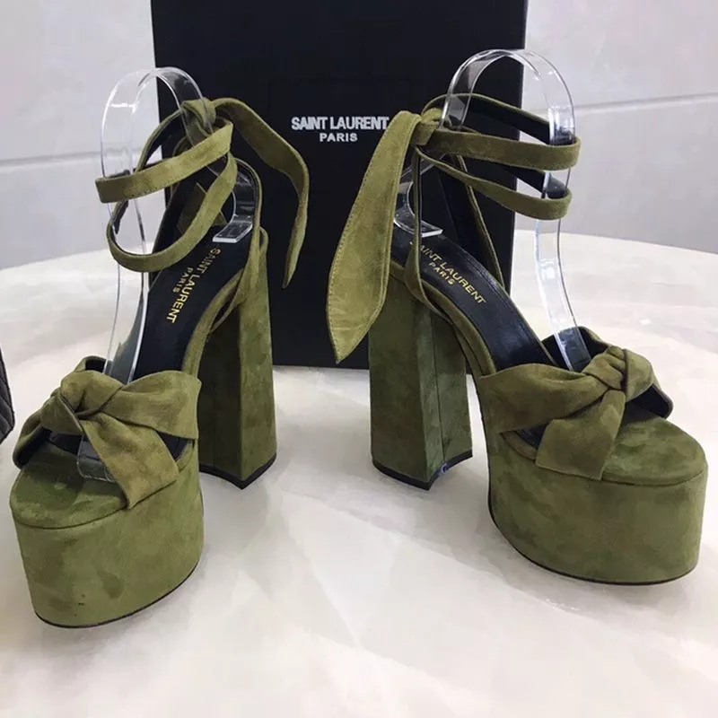 CHEAP Saint Laurent Paige Platform Sandals Women Suede Green 0113