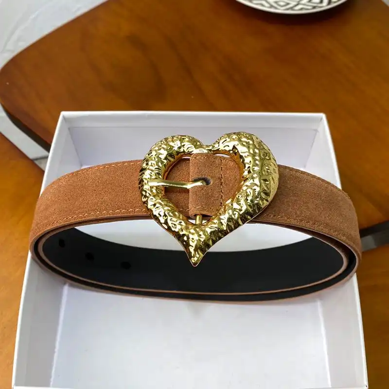 CHEAP Saint Laurent Heart Belt In Suede Brown Gold 0128