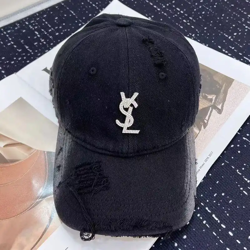 CHEAP Saint Laurent Baseball Cap In Washed Denim with Cassandre Crystals Black 0125