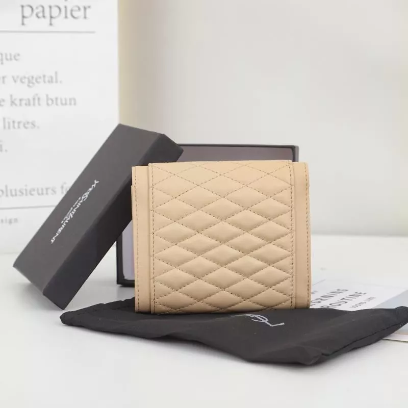 CHEAP Saint Laurent Small Gaby Trifold Wallet In Quilted Lambskin Apricot Gold 0118