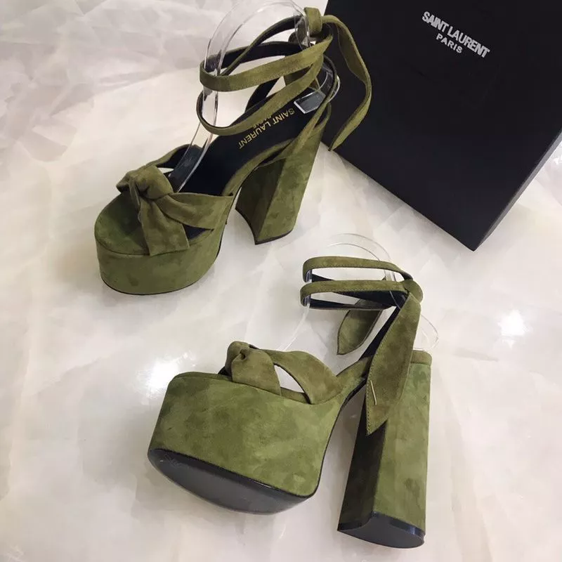 CHEAP Saint Laurent Paige Platform Sandals Women Suede Green 0113