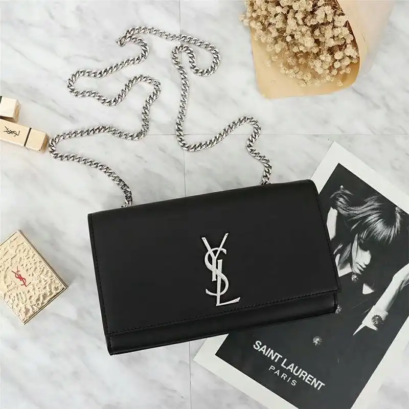 CHEAP Saint Laurent Medium Kate Chain Bag In Leather Black Silver 0124