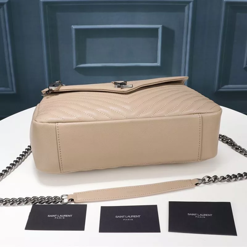 CHEAP Saint Laurent Large Classic College Chain Bag In Matelasse Leather Apricot Silver 0114