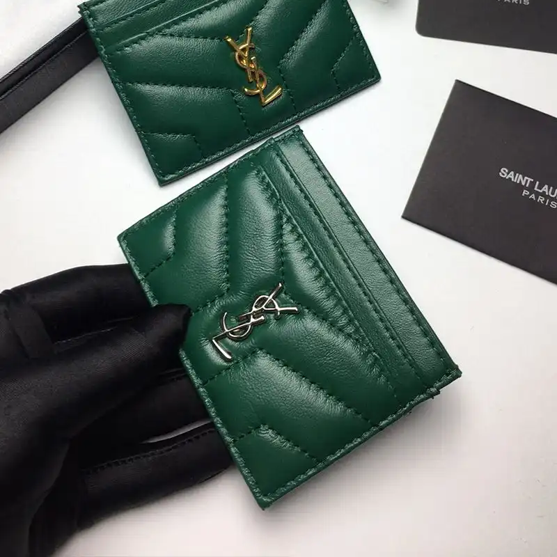 CHEAP Saint Laurent Monogram Card Case In Matelasse Lambskin Green Silver 0129