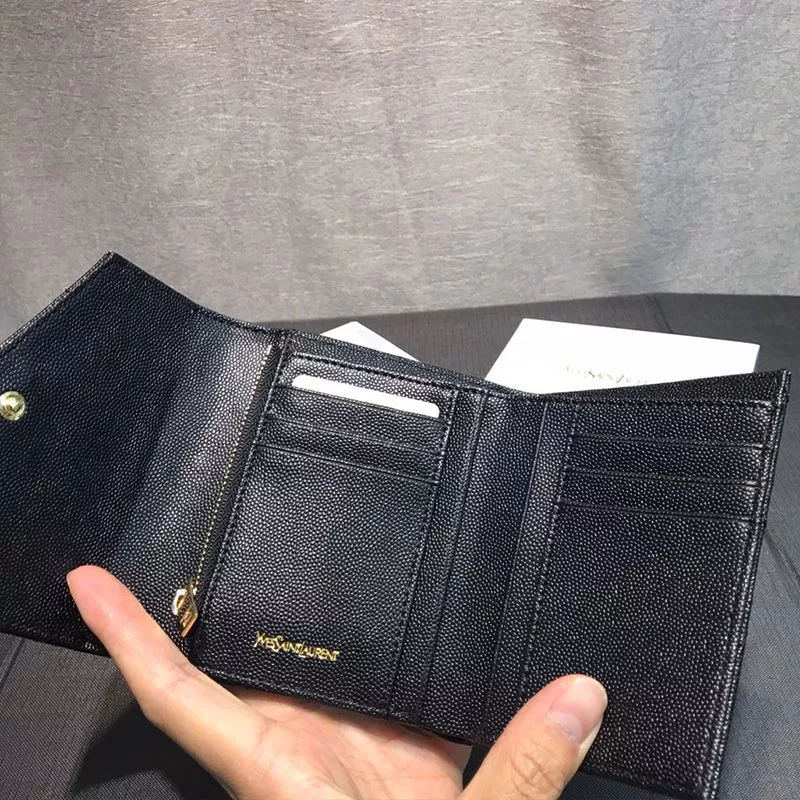 CHEAP Saint Laurent Small Envelope Trifold Wallet In Grained Matelasse Leather Black Gold 0118