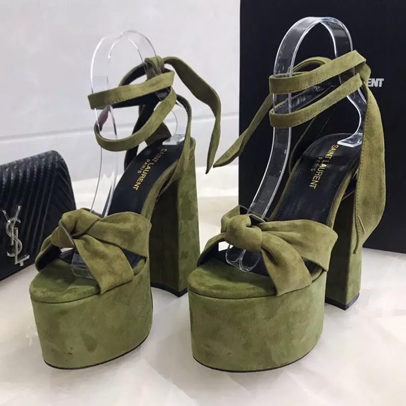 Saint Laurent Paige Platform Sandals Women Suede Green 0113