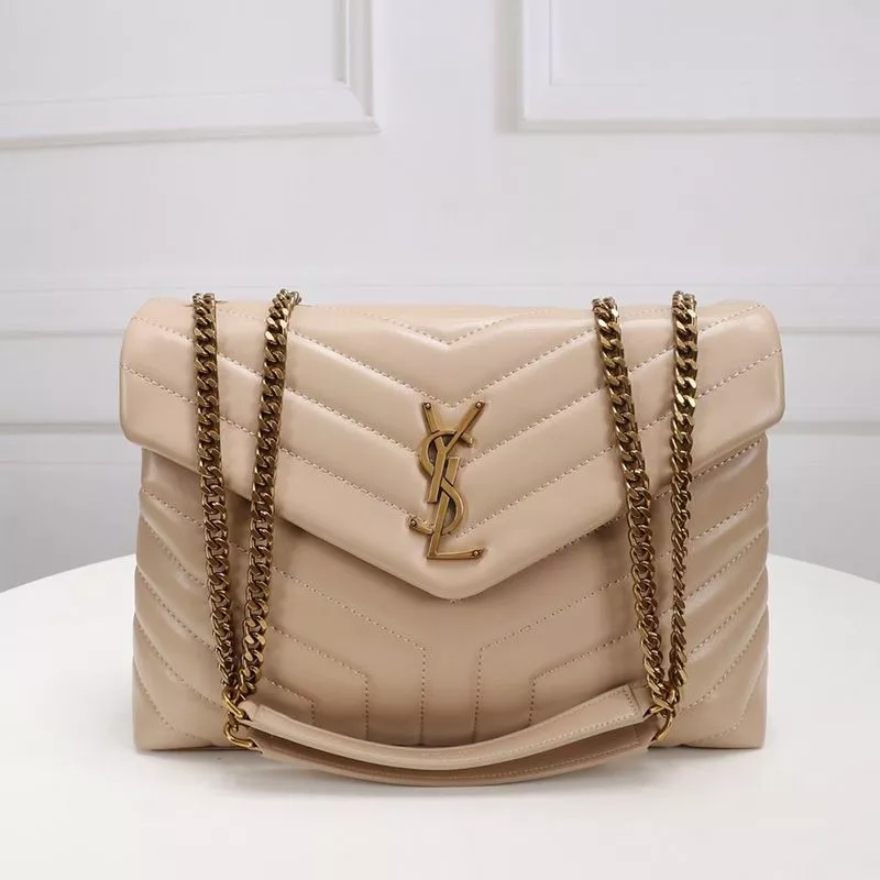 Saint Laurent Medium Loulou Chain Bag In Y Matelasse Leather Apricot Gold 0114