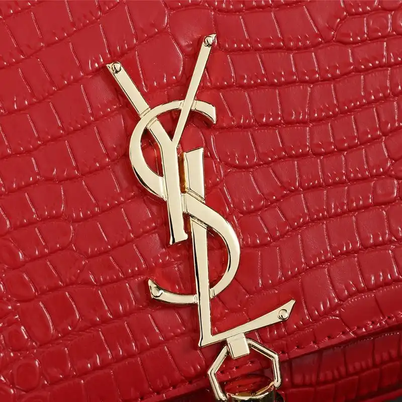 CHEAP Saint Laurent Medium Kate Chain Bag with Tassel In Crocodile Embossed Shiny Leather Red Gold 0124