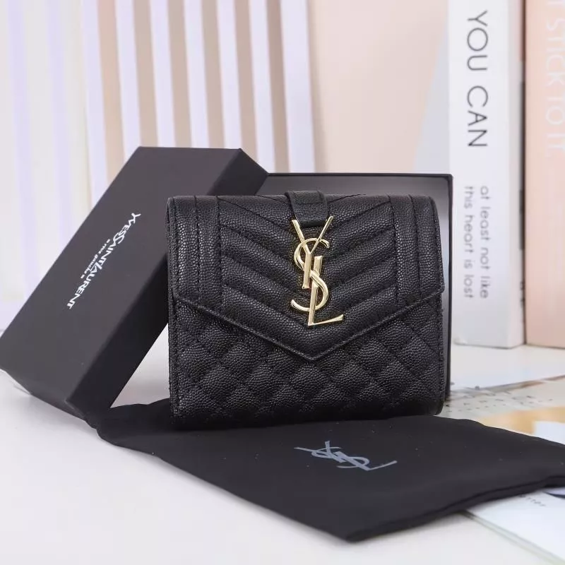 Saint Laurent Small Envelope Trifold Wallet In Mixed Grained Matelasse Leather Black Gold 0117