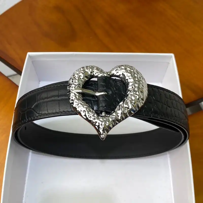 CHEAP Saint Laurent Heart Belt In Crocodile Embossed Leather Black Silver 0130