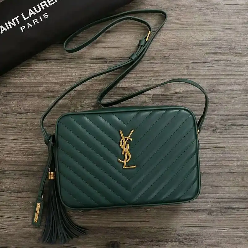 CHEAP Saint Laurent Lou Camera Bag In Matelasse Leather Green Gold 0124