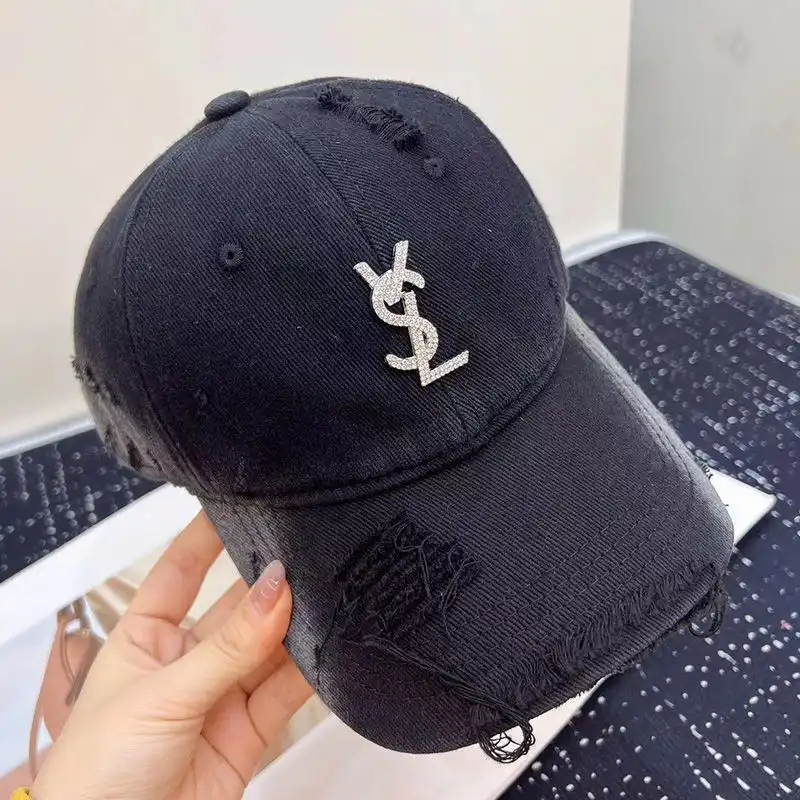 CHEAP Saint Laurent Baseball Cap In Washed Denim with Cassandre Crystals Black 0125