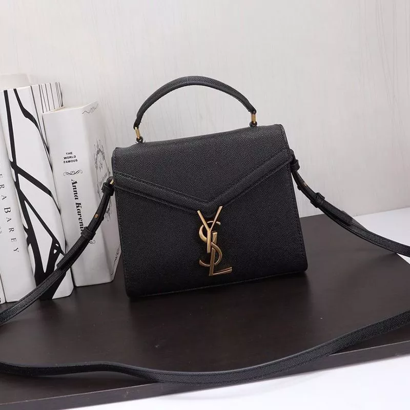 Saint Laurent Mini Cassandra Top Handle Bag In Grained Leather Black Gold 0113