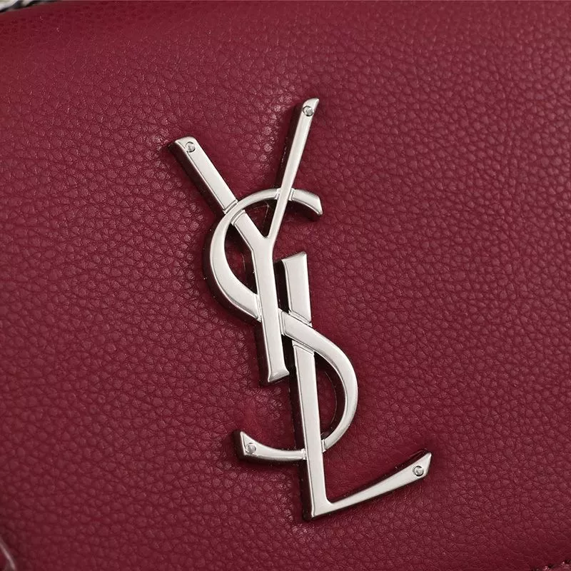 CHEAP Saint Laurent Medium Sunset Chain Bag In Textured Leather Burgundy Silver 0114