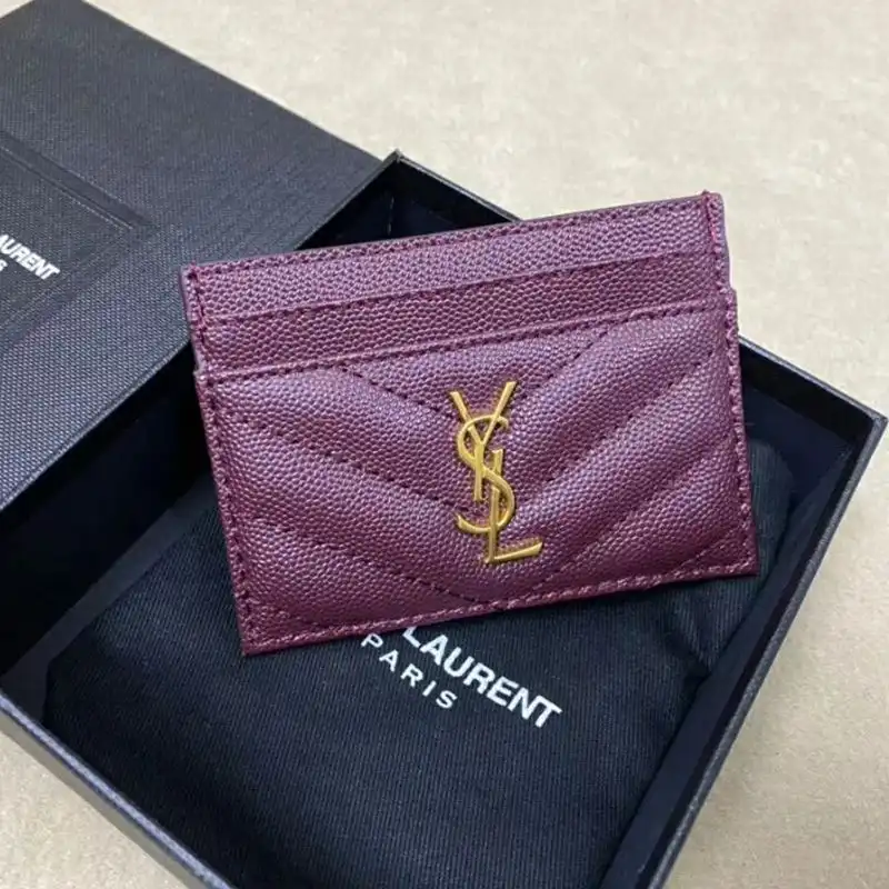 CHEAP Saint Laurent Monogram Card Case In Grained Matelasse Leather Purple Gold 0123