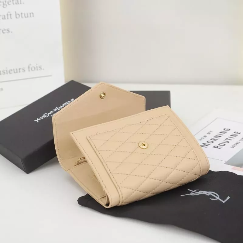 CHEAP Saint Laurent Small Gaby Trifold Wallet In Quilted Lambskin Apricot Gold 0118