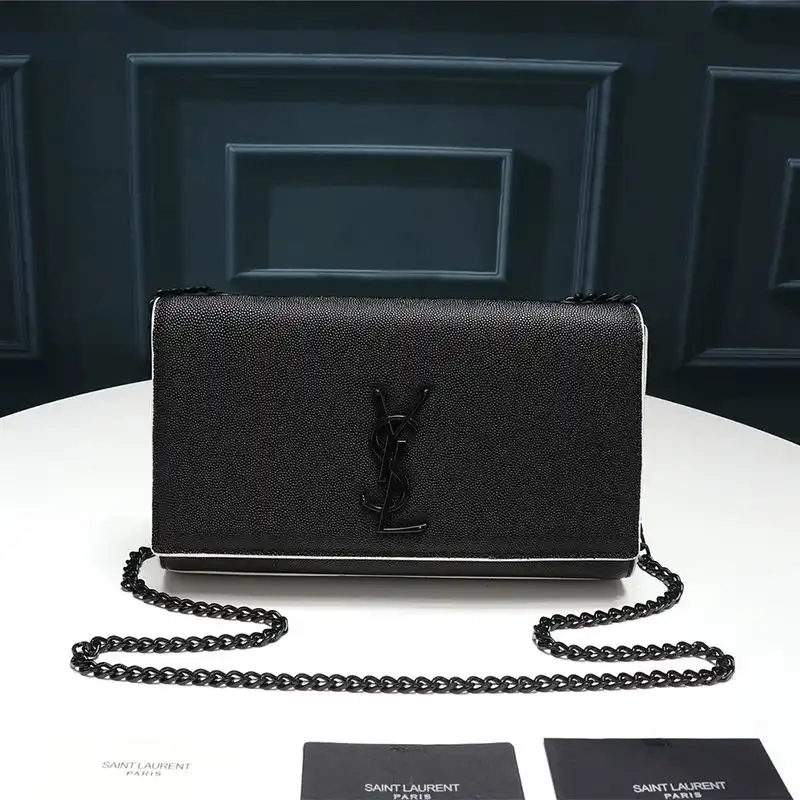 CHEAP Saint Laurent Medium Kate Chain Bag In Grained Leather Black White 0127