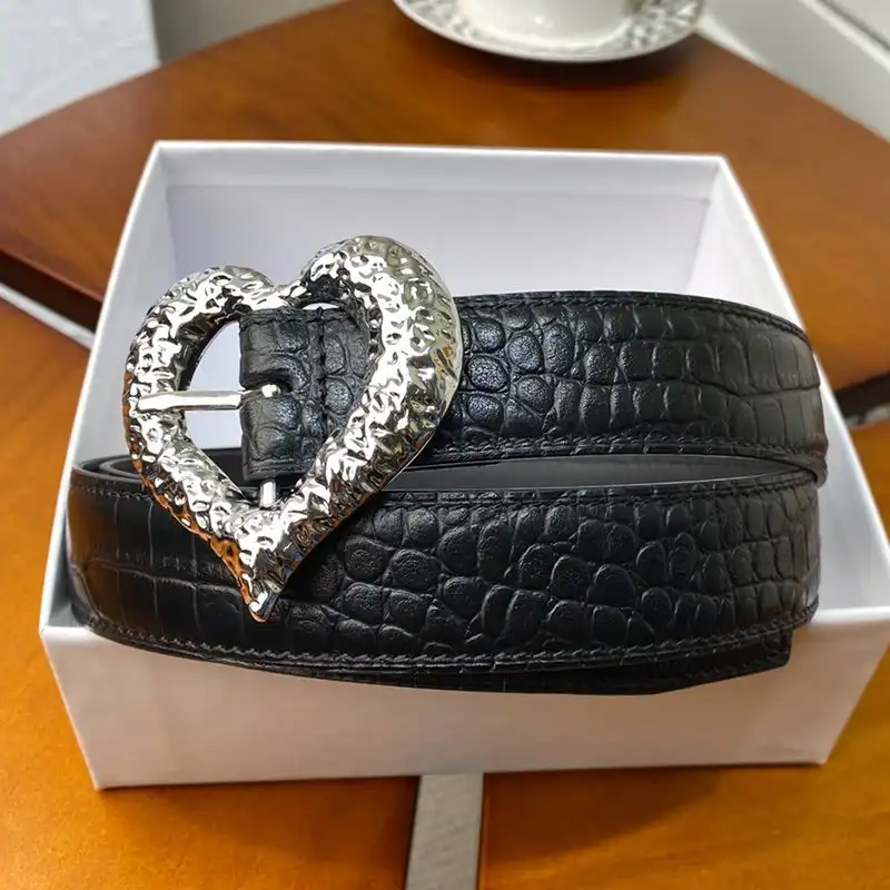 CHEAP Saint Laurent Heart Belt In Crocodile Embossed Leather Black Silver 0130