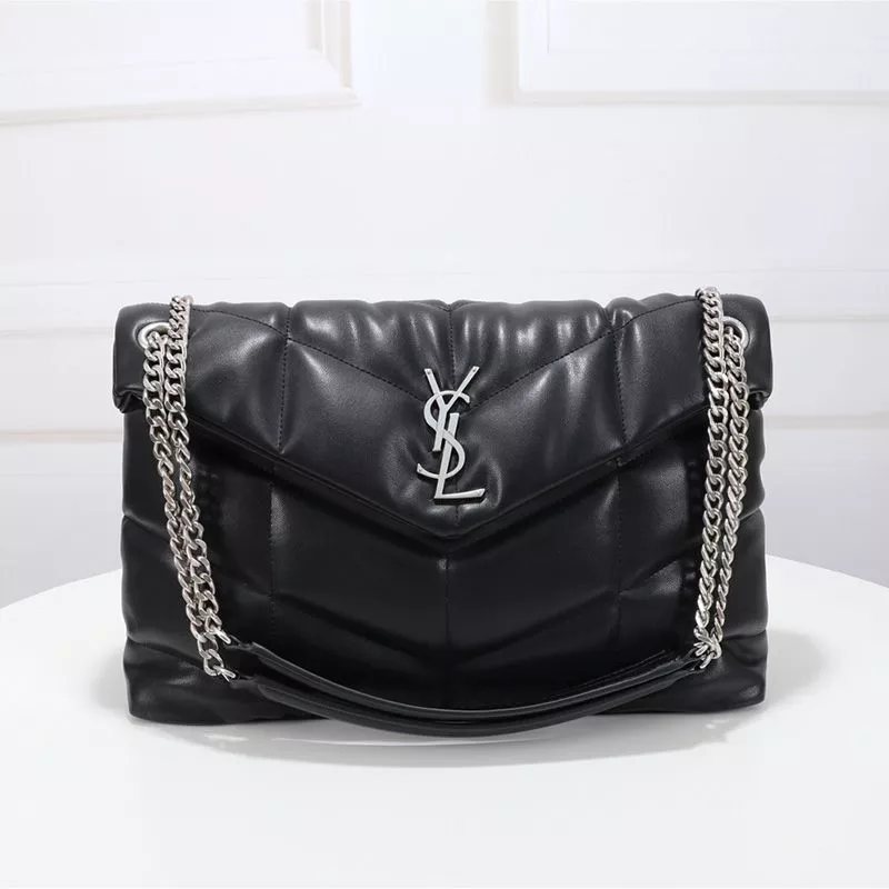 Saint Laurent Medium Loulou Puffer Bag In Quilted Lambskin Black Silver 0113