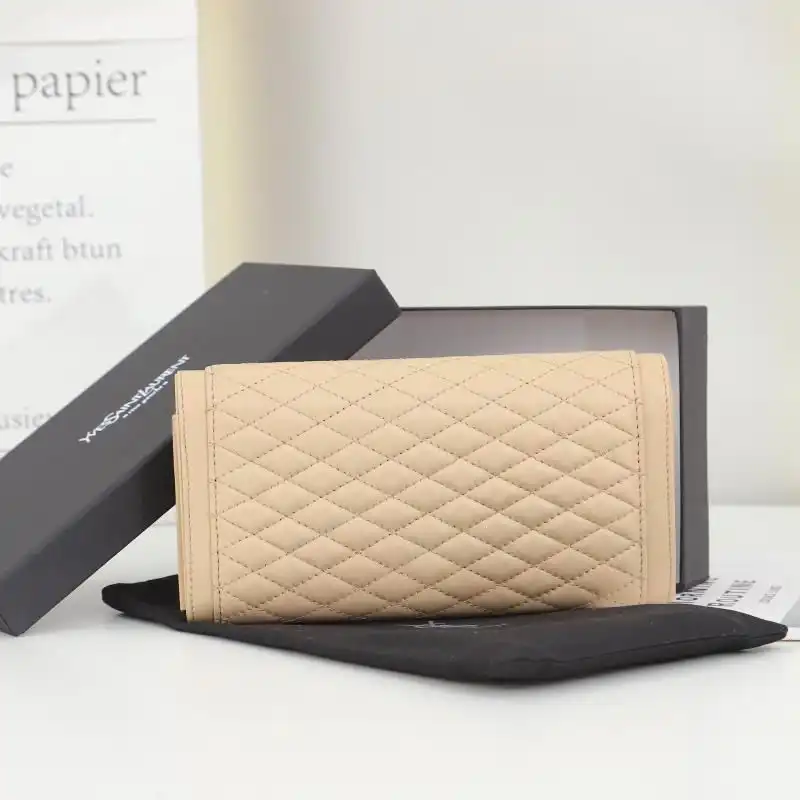 CHEAP Saint Laurent Large Gaby Flap Wallet In Quilted Lambskin Apricot Gold 0129