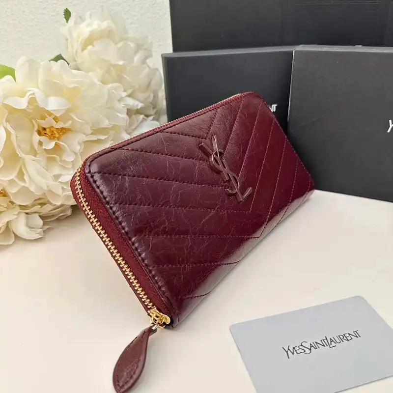 CHEAP Saint Laurent Large Cassandra Zip Around Wallet In Crinkled Matelasse Leather Burgundy 0129