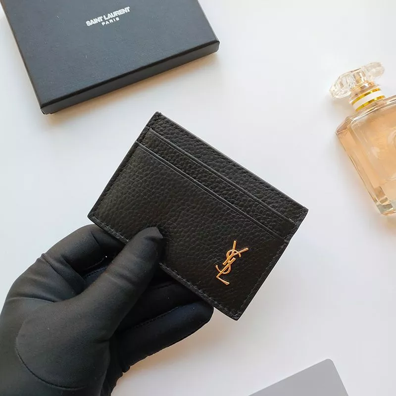 Saint Laurent Tiny Monogram Card Case In Grained Leather Black Gold 0117