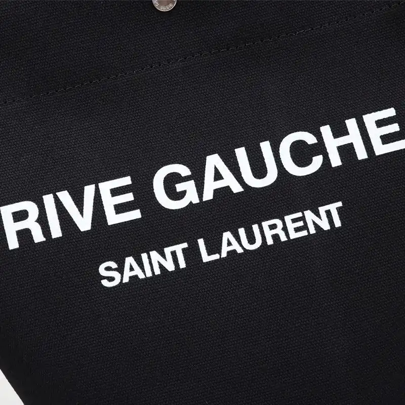 CHEAP Saint Laurent Rive Gauche Bucket Bag In Linen And Leather Black 0124