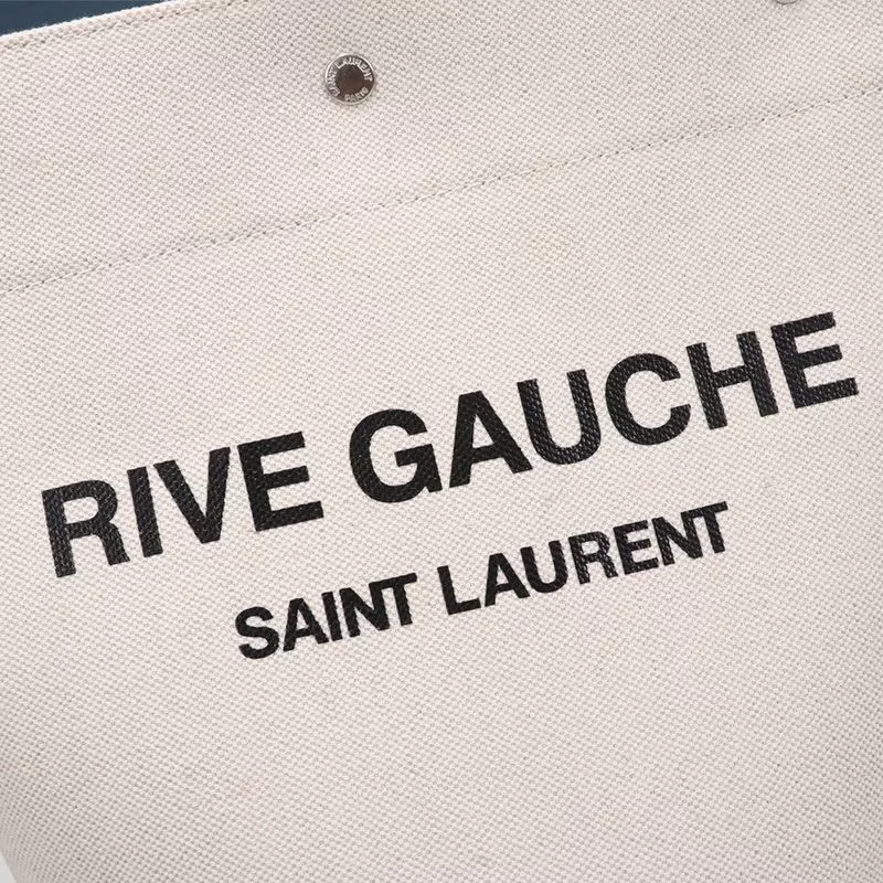 CHEAP Saint Laurent Rive Gauche Bucket Bag In Linen And Leather White 0114