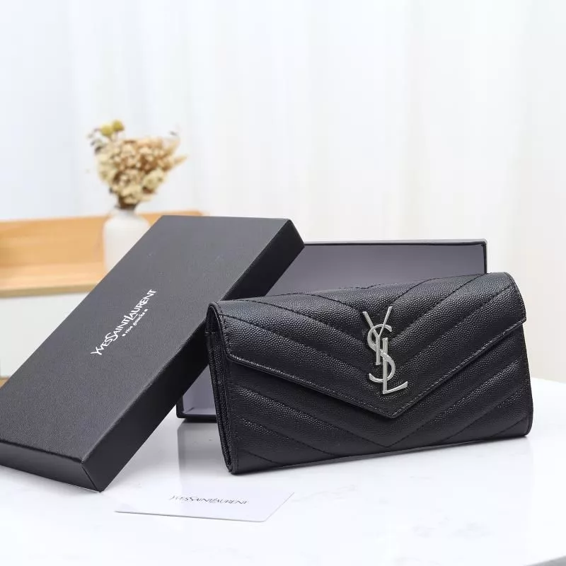 CHEAP Saint Laurent Large Monogram Flap Wallet In Grained Matelasse Leather Black Silver 0118