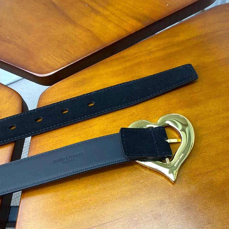 CHEAP Saint Laurent Heart Belt In Suede Black Gold 0116