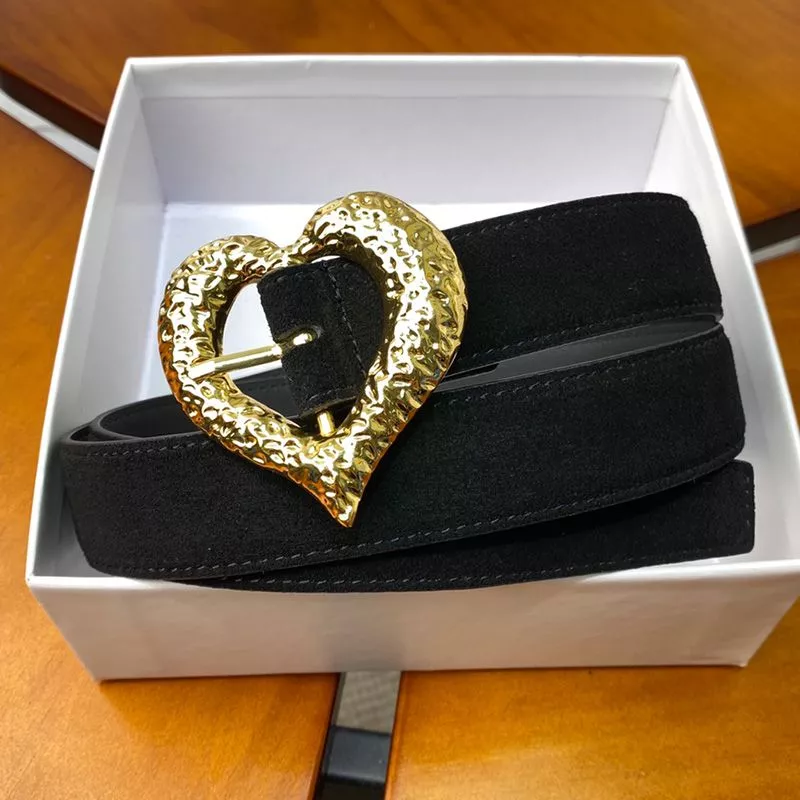 CHEAP Saint Laurent Heart Belt In Suede Black Gold 0116