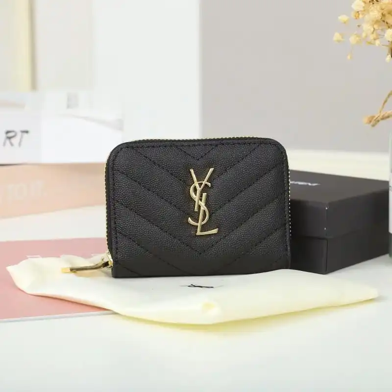 CHEAP Saint Laurent Small Monogram Zip Around Wallet In Grained Matelasse Leather Black Gold 0123