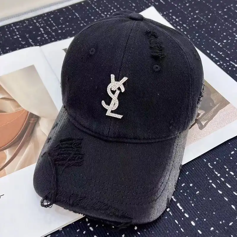 CHEAP Saint Laurent Baseball Cap In Washed Denim with Cassandre Crystals Black 0125