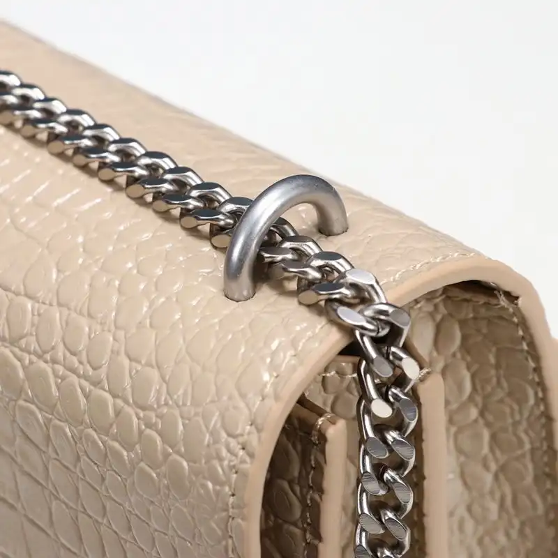 CHEAP Saint Laurent Medium Sunset Chain Bag In Crocodile Embossed Leather Apricot Silver 0124