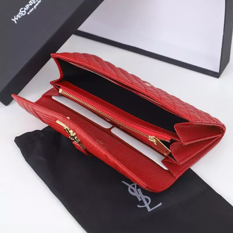 CHEAP Saint Laurent Large Envelope Flap Wallet In Mixed Grained Matelasse Leather Red Gold 0119