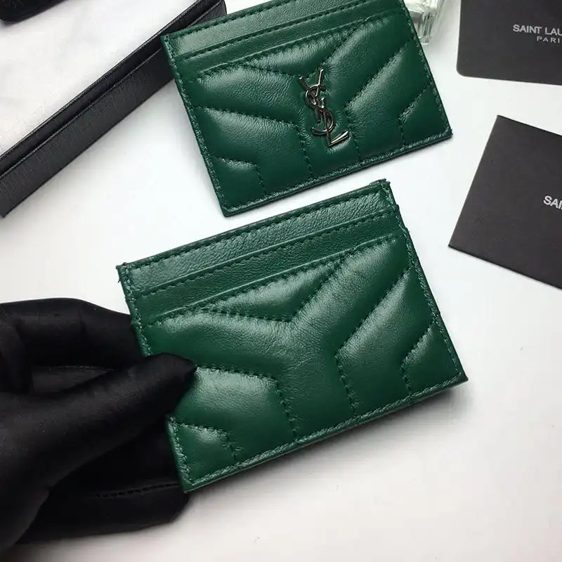 CHEAP Saint Laurent Monogram Card Case In Matelasse Lambskin Green Silver 0129