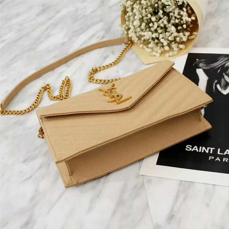 CHEAP Saint Laurent Large Envelope Chain Wallet In Textured Matelasse Leather Apricot Gold 0117