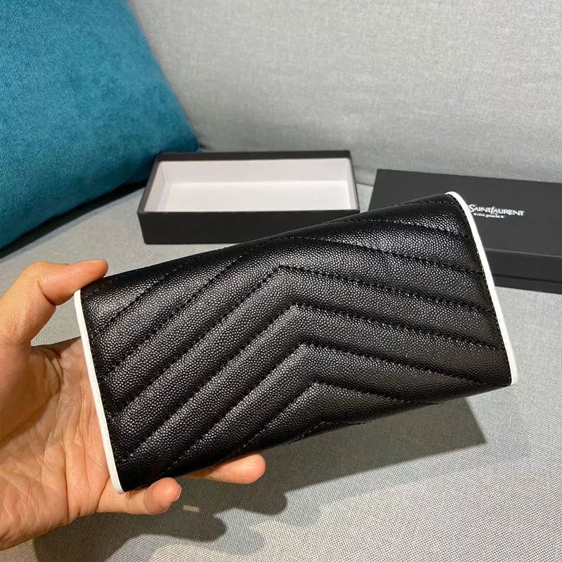 CHEAP Saint Laurent Large Monogram Flap Wallet In Grained Matelasse Leather Black White 0117