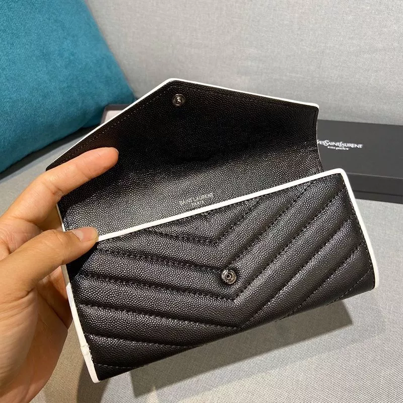 CHEAP Saint Laurent Large Monogram Flap Wallet In Grained Matelasse Leather Black White 0117